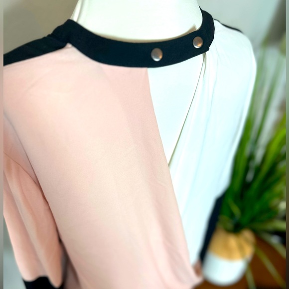 BCBGMAXAZRIA Color Block “Donella” Blouse black, light pink & white. Size Small. - Picture 1 of 9